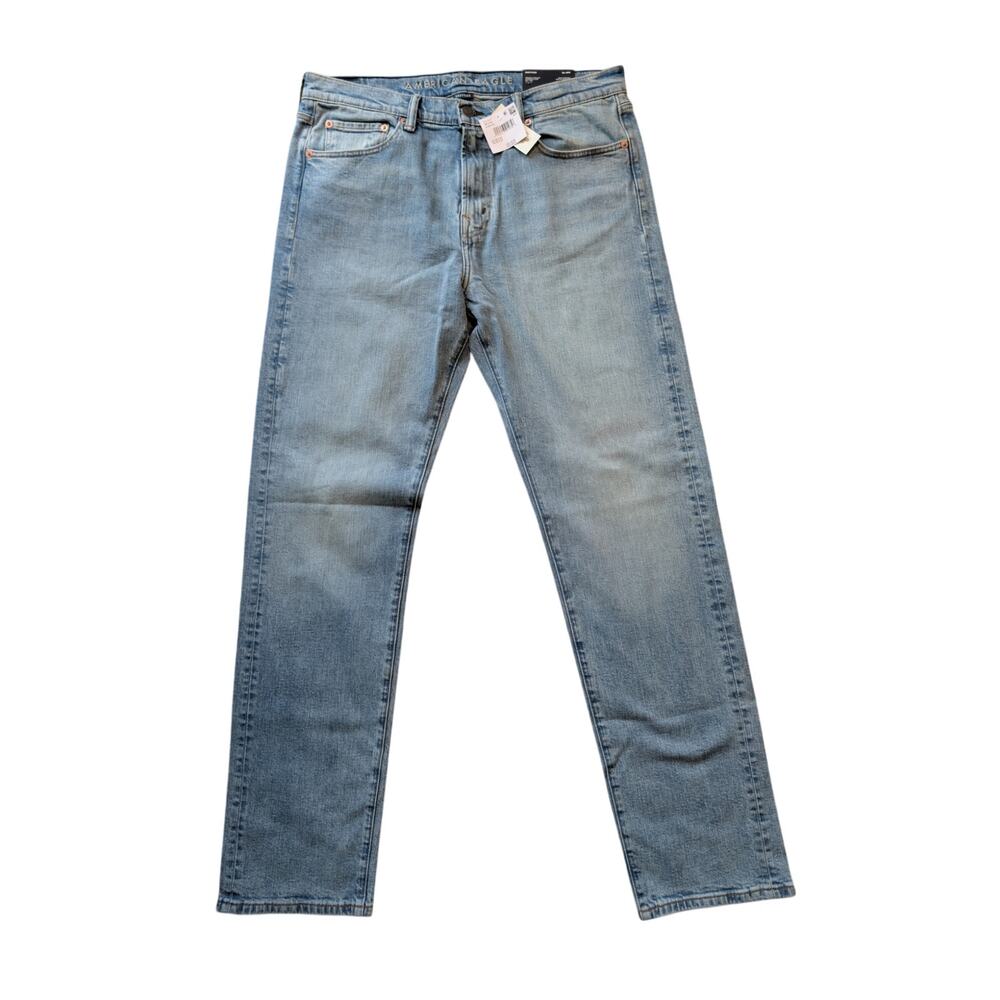 NWT American Eagle Men 36x36 Original Straight Easyflex Jeans Light Wash Blue